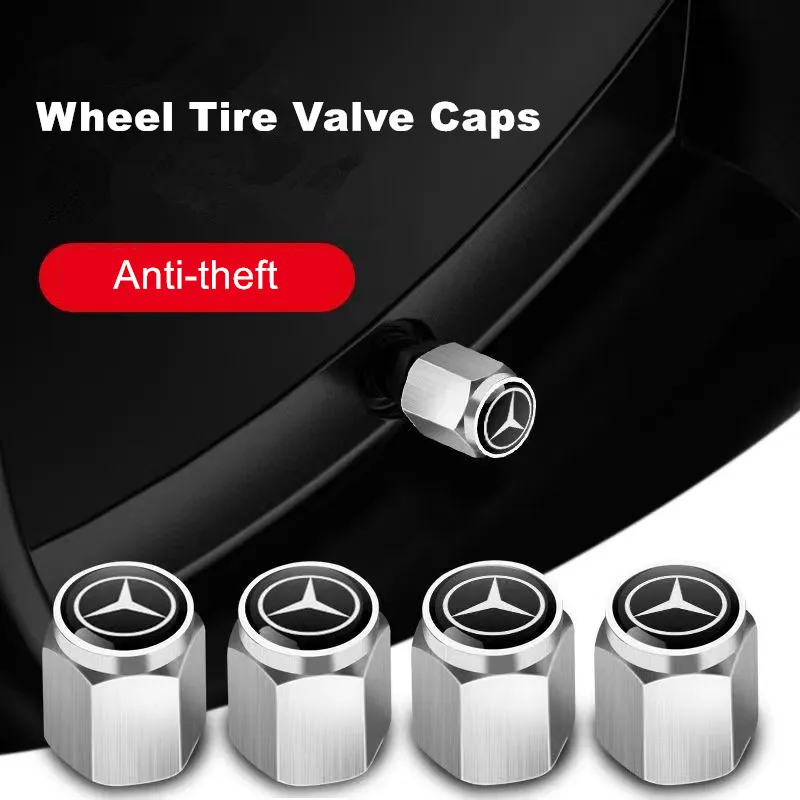 Metal Car Wheel Tire Valve Caps, Stem Case Covers para Mercedes Benz B, C, E, S, Classe A, Classe C200L, GLC, GLK, CLA Acessórios, 4pcs