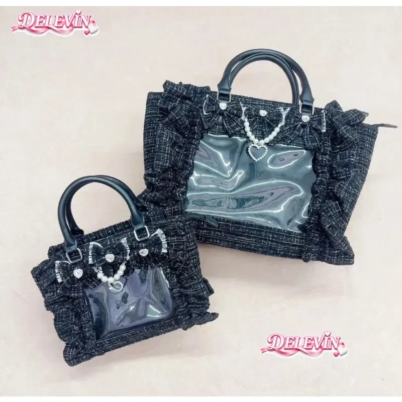Lolita Lotus Leaf Edge Pink Ita Bag Hand Bag Women Japanese Jk Uniform Handle Pain Bags Ladies Harajuku Backpack Aesthetic