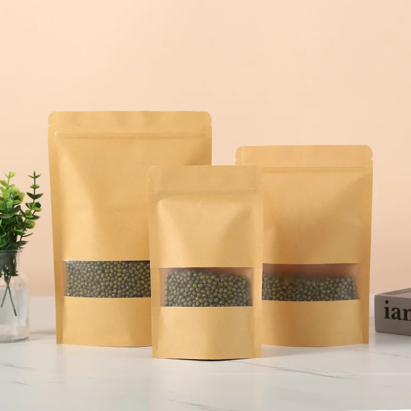 50/100pcs white kraft paper zipper stand up pouch reusable kraft paper bag gift dry food fruit tea packaging ziplock bag