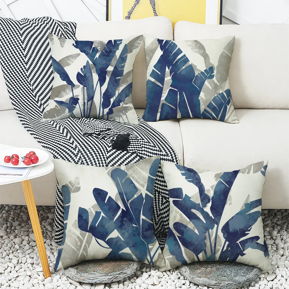 Banana Leaves Pillowcase 18x18 Inches Square Linen Pillow Cover Plant Printed Cushion Cover Home Decorative Pillow Case for Sofa