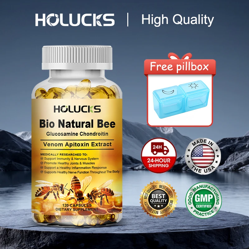 

Bio Natural Bee Glucosamine & Chondroitin Capsules, Support Cartilage Synthesis, Reduces Inflammation & Discomfort, Non-GMO