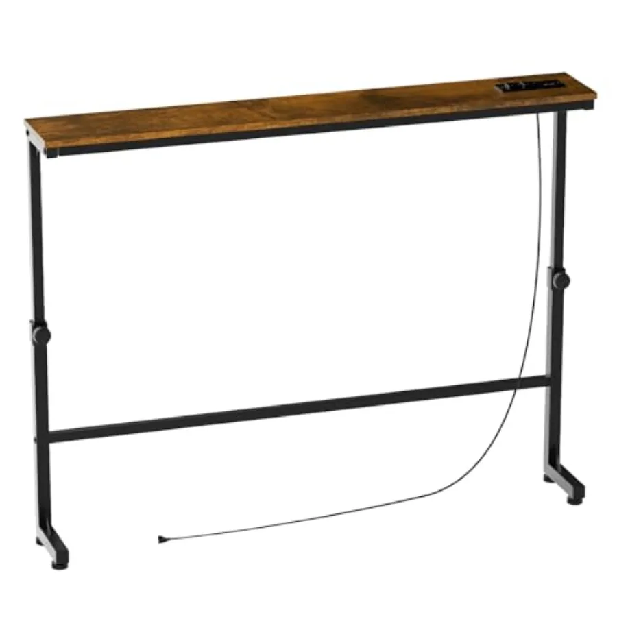 

Adjustable Height Narrow Console Table with 2 Power Outlets, 39.4" Long x 5.9" Wide, Slim Behind Sofa Table, Ideal for Living R
