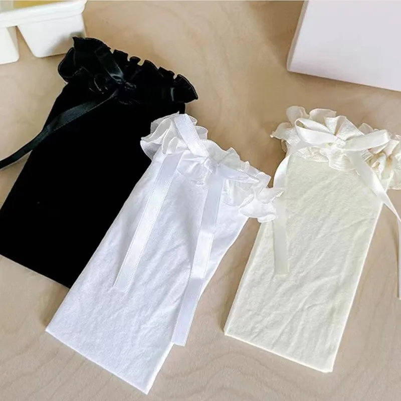 

3 пары женских нейлоновых чулок с бантом в стиле Лолита, милые гольфы выше колена с рюшами и бантом для косплея в стиле кавай для девочек