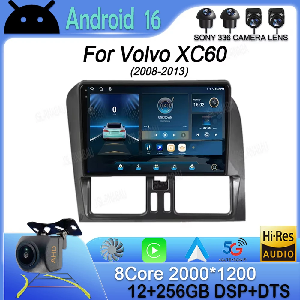 Radio Multimedia para Auto con Android 16 y Carplay para Volvo XC60 2008-2013, Reproductor de Video, GPS, Navegación, Estéreo, Audio, WIFI, Sin DVD 2din