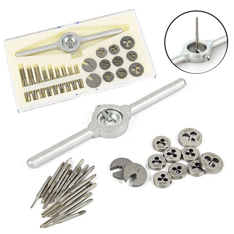 31PCS Metric Tap Die Set HSS Metric Tap Die Set Screw Thread Plugs Taps Holder Wrench M1-M2.5 Screw Thread Plugs Taps Hand Tools