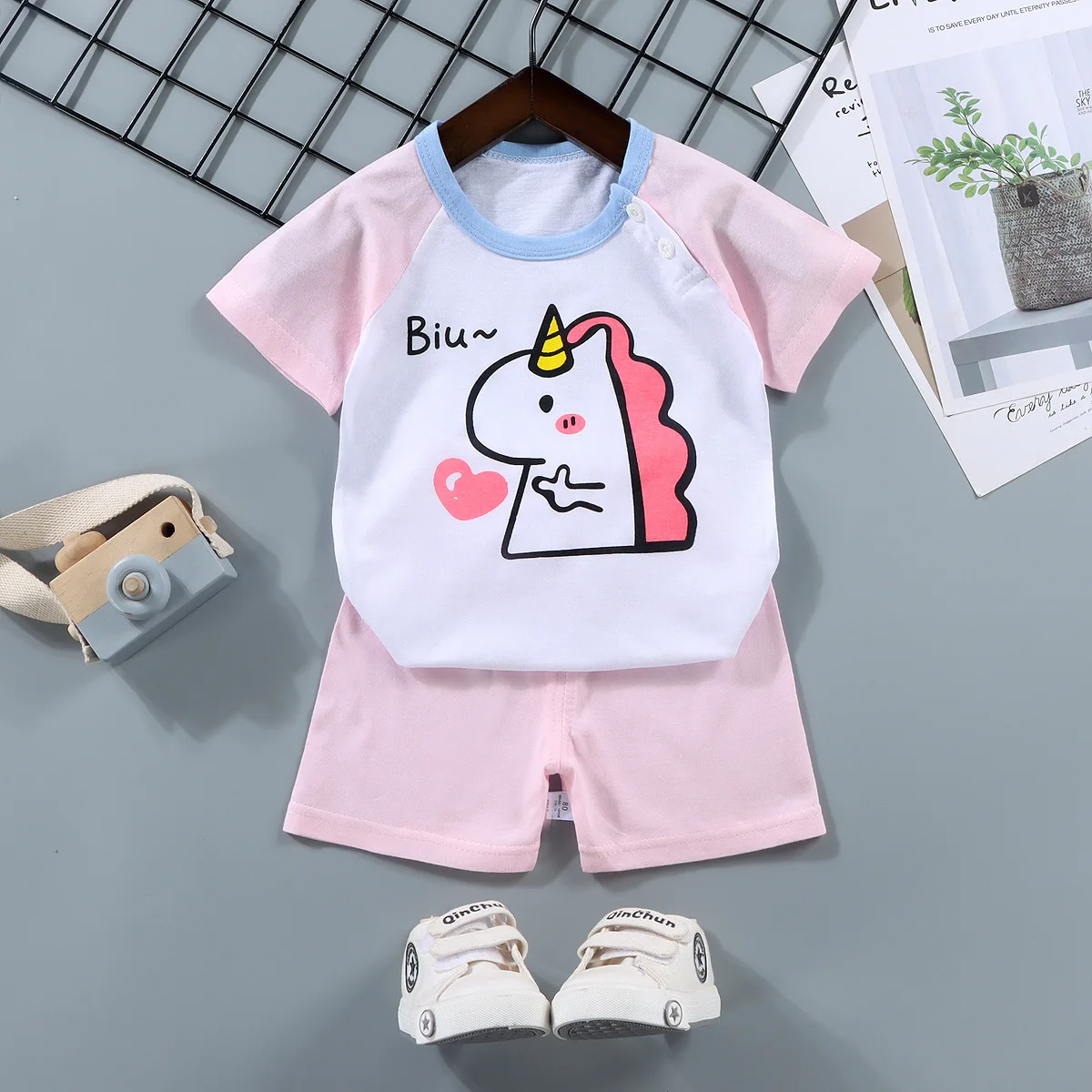 Kids Clothes Toddler Boys Cartoon Outfits Baby Girls Summer Tees Suits 1 2 3 4 Years Children Clothing T-shirt + Shorts