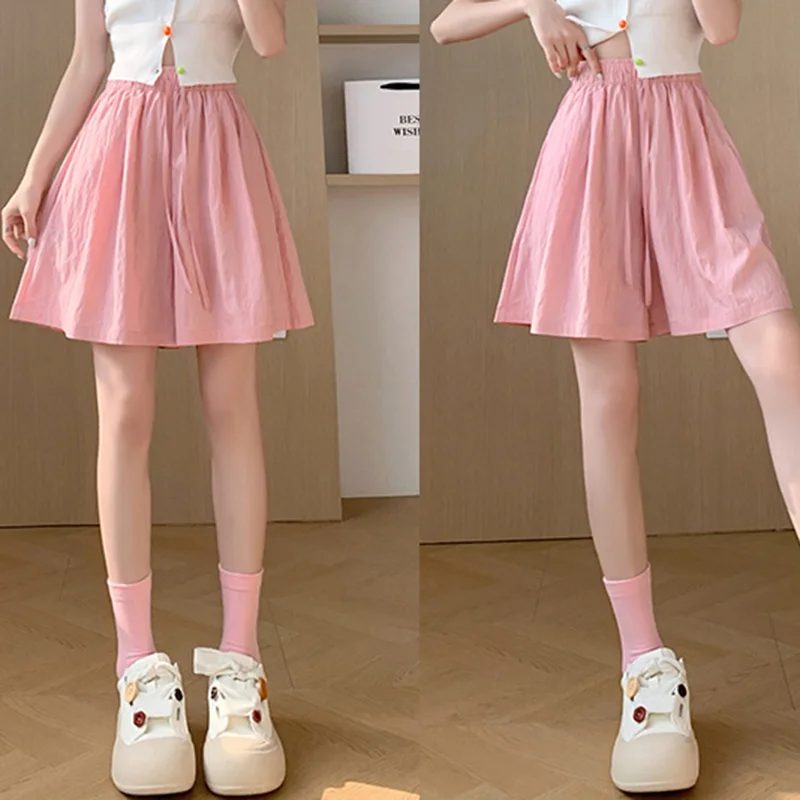 المرأة الصيف أزياء ملونة الوردي النعناع الأخضر الضوء الأرجواني السراويل الإناث فضفاض واسعة الساق بنطلون سيدة الحلو عالية الخصر ركض