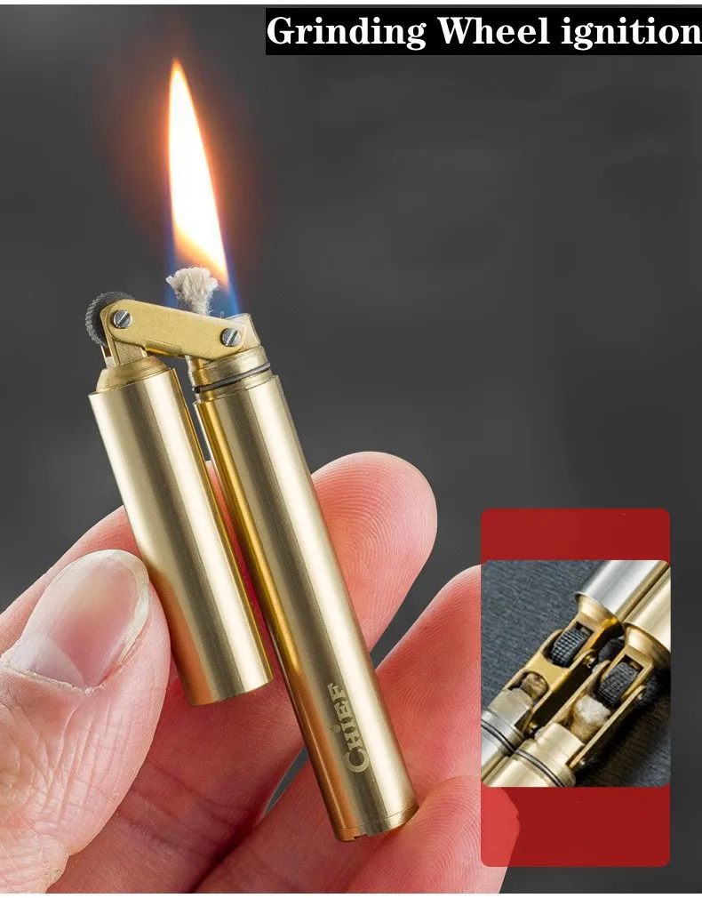 CHIEF Creative Brass Nunchaku Kerosene Lighter Outdoor Windproof Mini Retro Grinding Wheel Ignition Men\'s Smoking Tool Gift