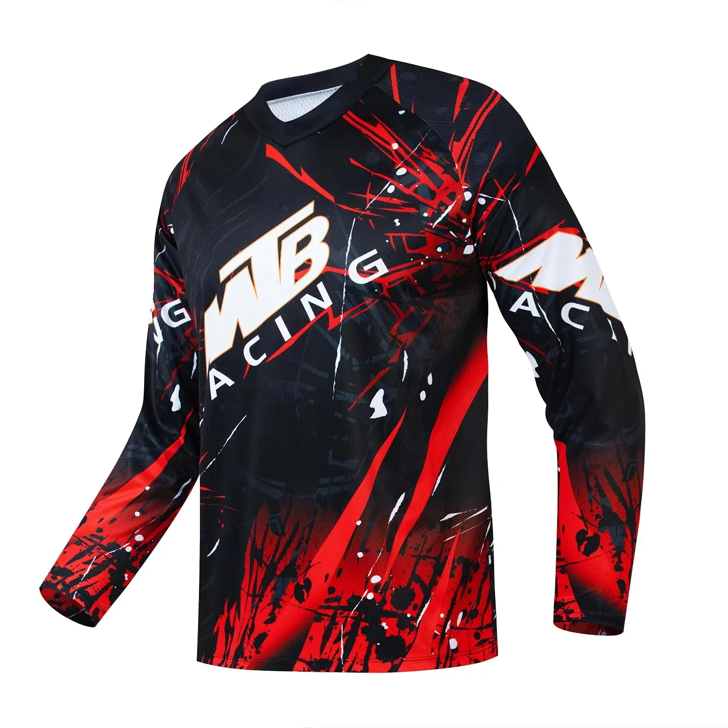 Neu eingetroffen: Unisex-T-Shirt mit Splash-Motiv, V-Ausschnitt, langen Ärmeln, aus Jersey, für Motocross, geeignet für Offroad-, Dirtbike- und Downhill-Fahrten. – Detail 10