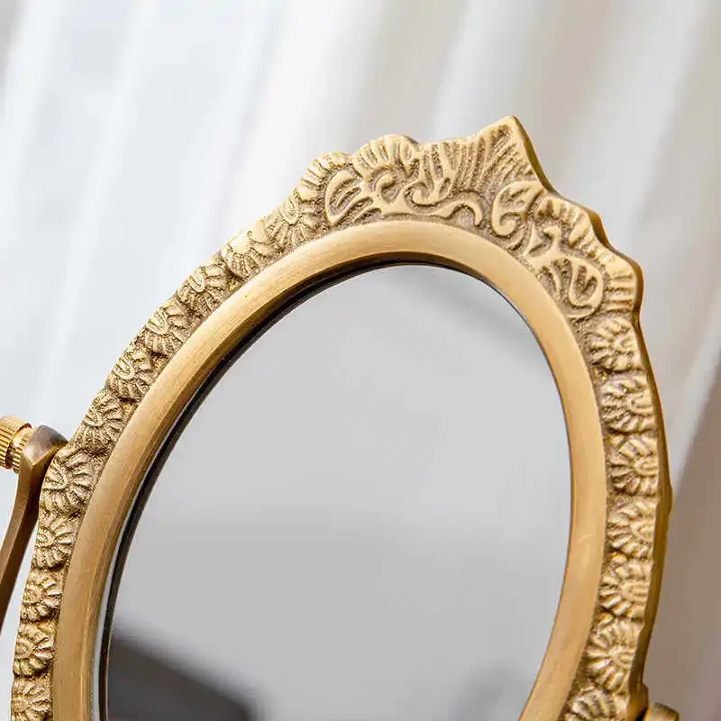 Limited Offer NEW Dresser Retro Bronze Mirror Arc Vanity Mirror Study Hotel Cafe Home Decoration Ornament