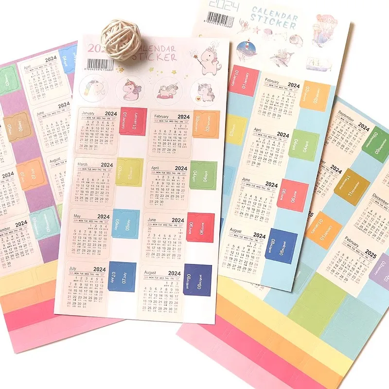 

2 Sheets 2024 Calendar Stickers Kawaii Notebook DIY Journal Planner Index Stickers Office Supplies Korean Stationery