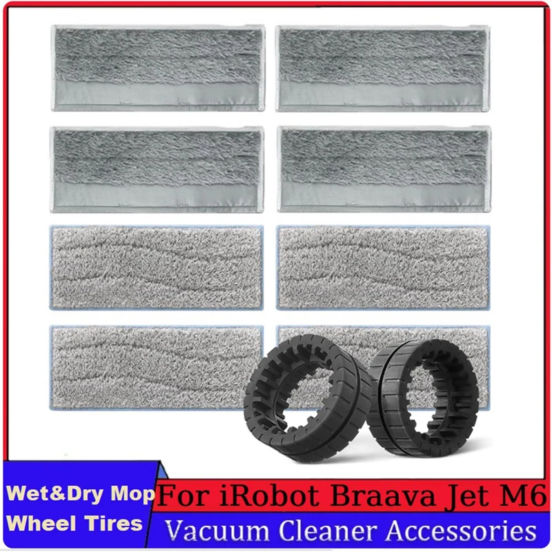 Wet&Dry Mop Pads And Replacement Wheel Tires Spare Parts For Irobot Braava Jet M6 (6110) (6012) (6112) (6113) Ultimate Robot Mop