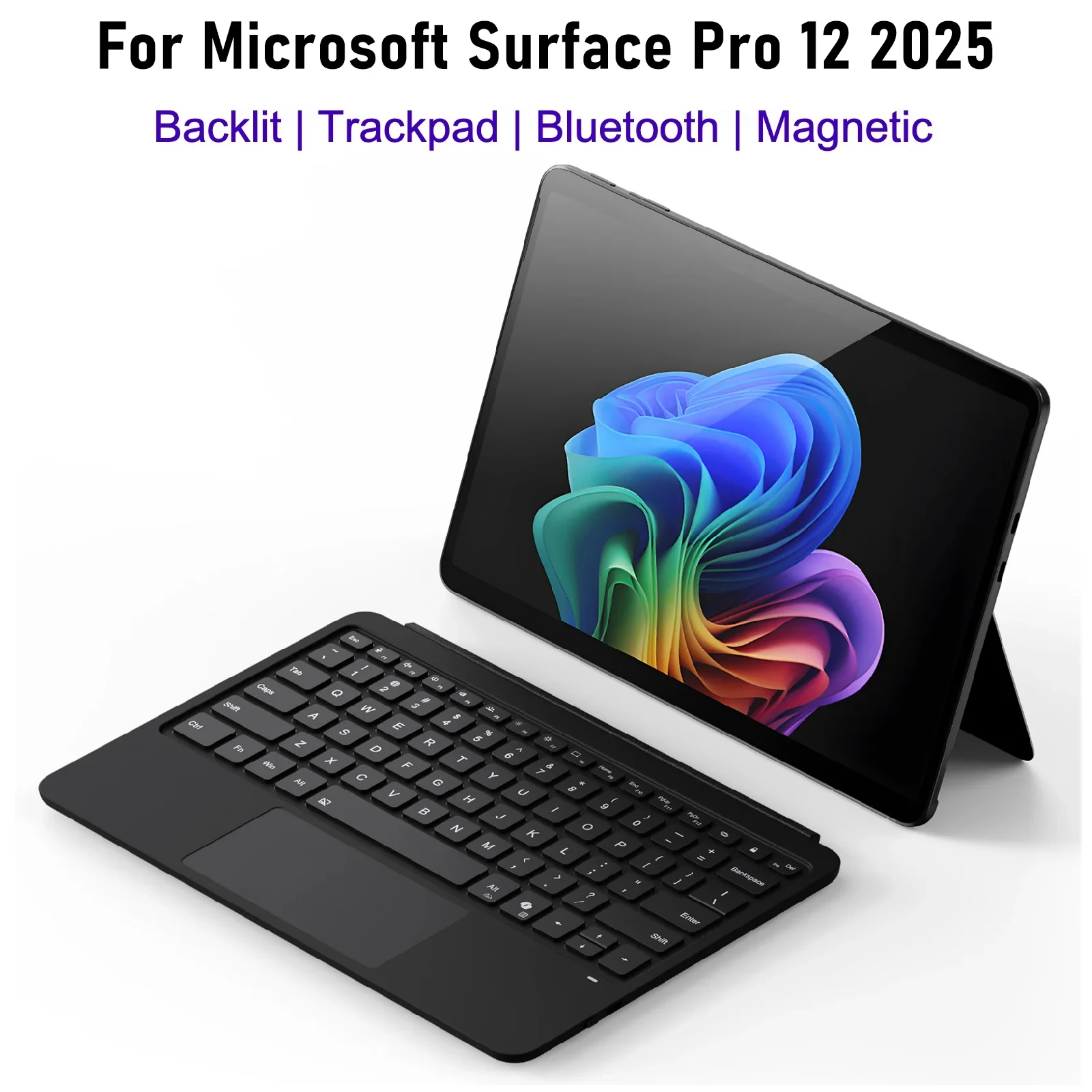 Bluetooth Keyboard For Microsoft Surface Pro 12 2025,Backlight Keyboard With Trackpad For Microsoft Surface Pro Copilot+PC 12