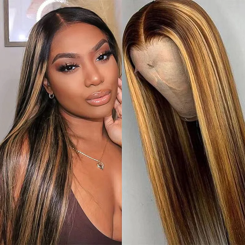 Full brazilian hd lace frontal human hair wig 13x6 for women choice Highlight colored bone straight cheap wigs on sale clearance