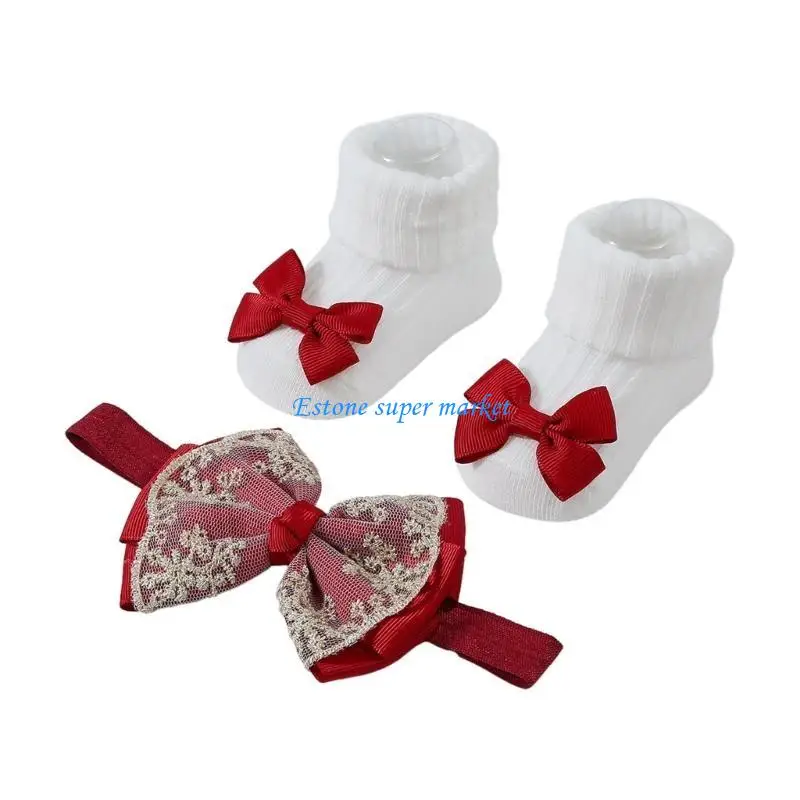

090B Stylish Baby Girl Headband Socks Breathable Baby Learning to Walk Sock Headband
