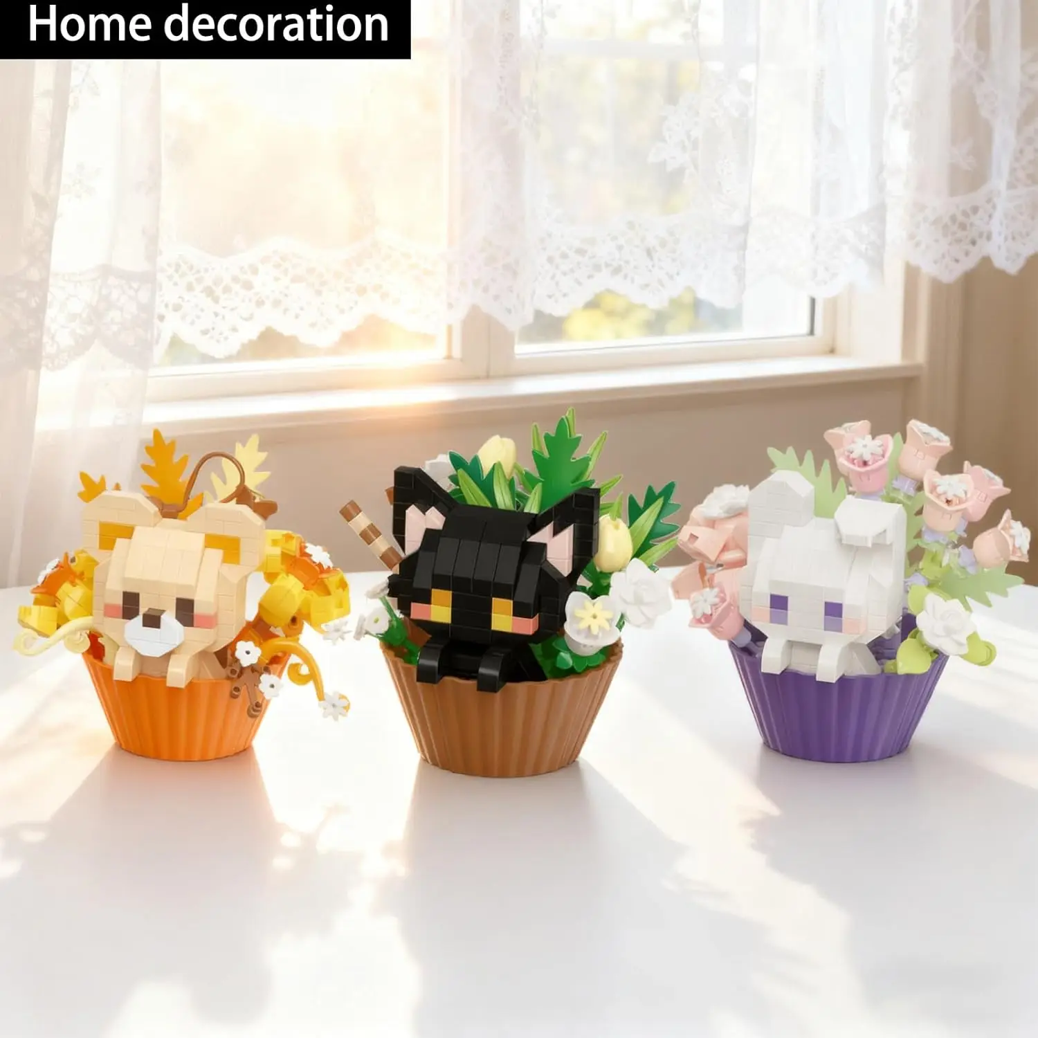 Mini Cartoon Bausteine für Mädchen Kinder Katze Hund Tiere Ziegel Topfpflanzen Puzzle Montage Dekoration Urlaub Geschenk – Detail 3