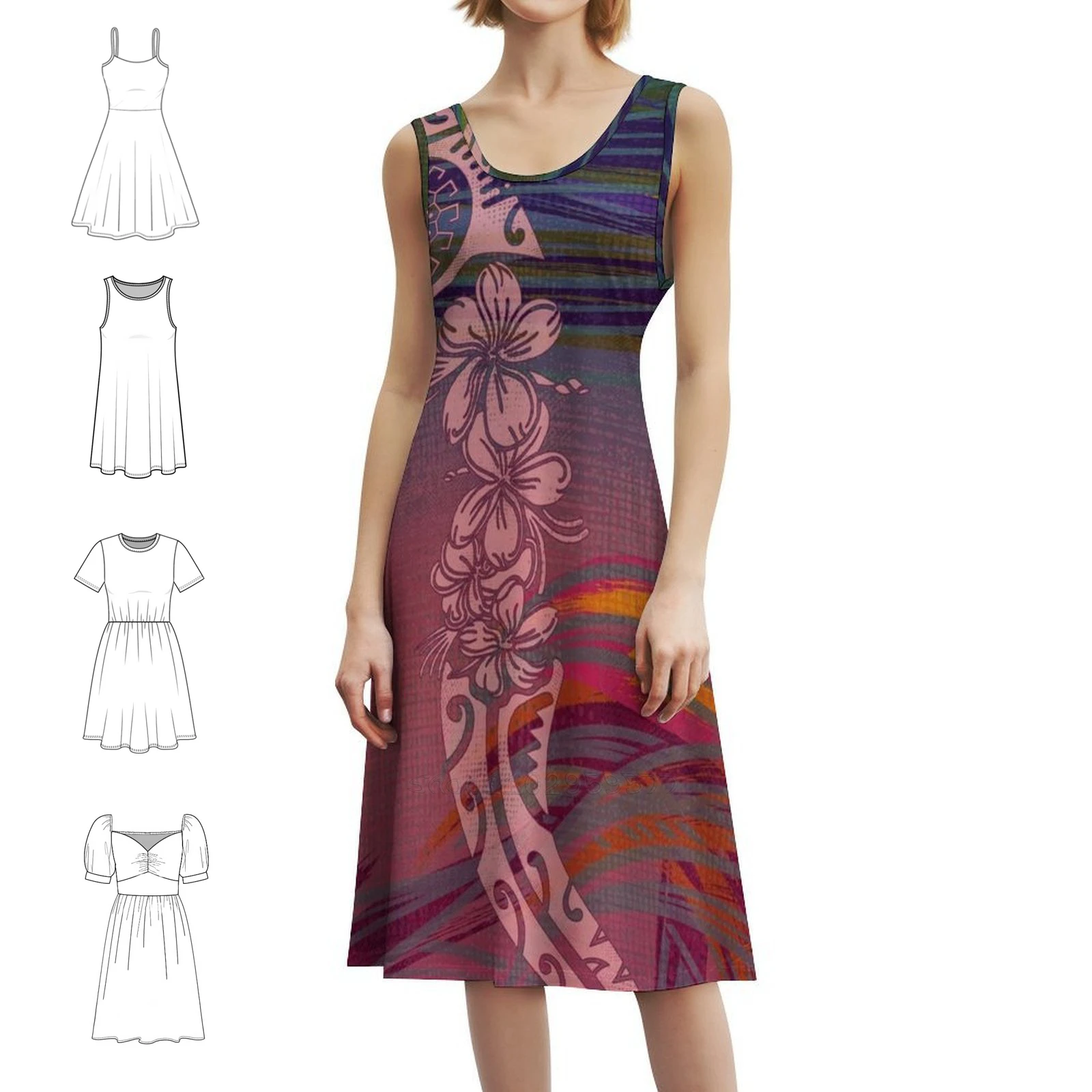 البولينيزية الملك المد القبلية المواضيع خمر فستان بوهيمي نفخة الأكمام أو بلا أكمام خيارات للنساء فستان بولينيزيا #1