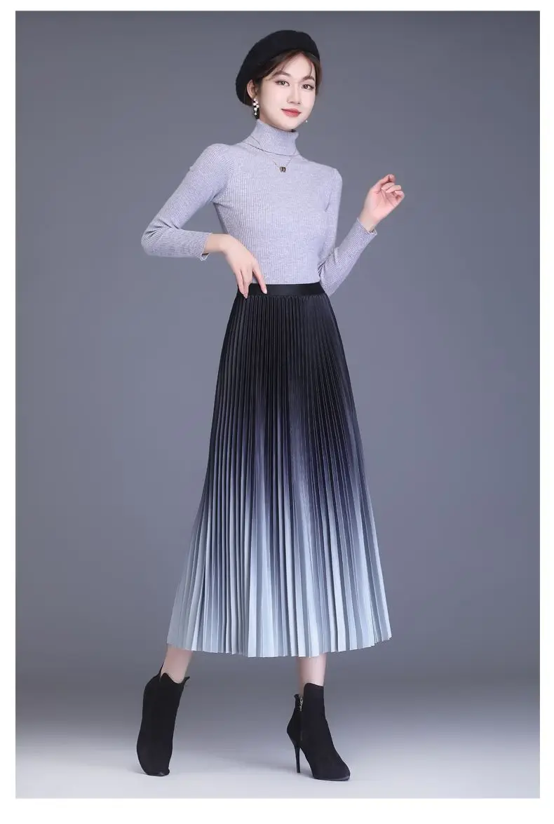 

Women's 2022 Autumn and Winter New High-Grade Drooping Mid-Length A-Shaped Gradient Pleated Skirt