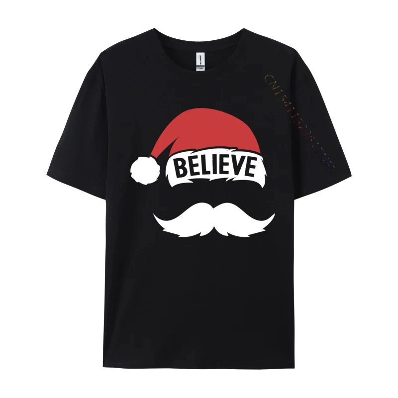 Believe Santa Hat Cap White Mustache Family Christmas Pajama T Shirt Men New Fashion Tee Shirts Fitness Mens Casual T-Shirts