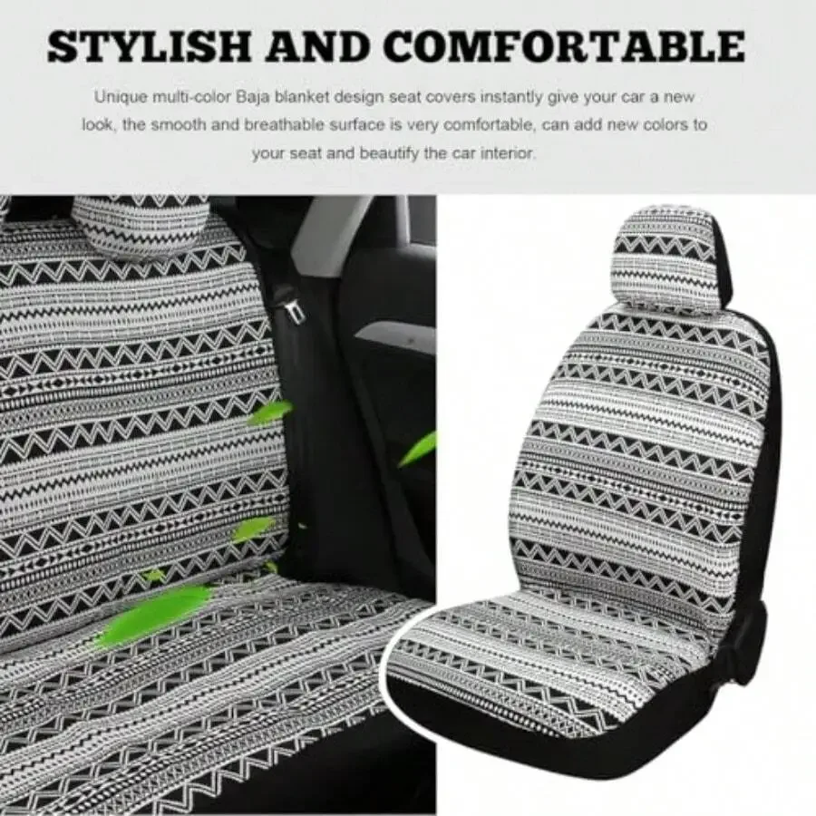 9PCS Car Seat Covers Set Breathable Washable Front Rear With Seatbelt Pad Geometric Pattern Airbag Compatible For Most Vehicles