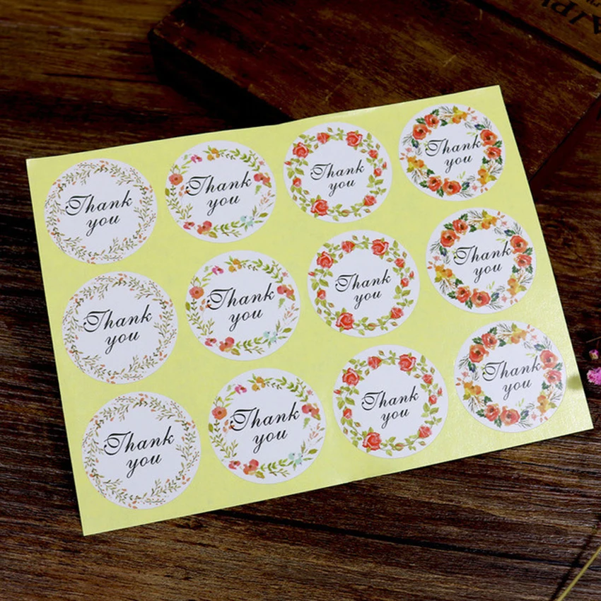 120pcs Fresh Thank You 4-color Flower Sealing Sticker Floral Hoop Sticker Adhesive Sticker for Hand Made Gift Thank You Stickers