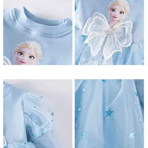 MINISO Klänning för Småbarnsflicka 2 till 3 4 5 6 7 8 9 år Långärmad Disney Prinsessa Elsa Barnklänningar Blå Tutuklänning Barnkläder 10 best sales barnklänningar för flickor 8 9 år - №6