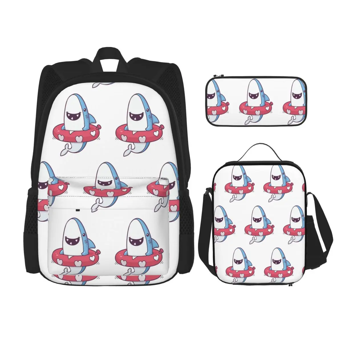 Shark Summer Fun Backpacks Children Bookbag School Bags Rucksack Lunch Bag Pen Bag Three-Piece Set