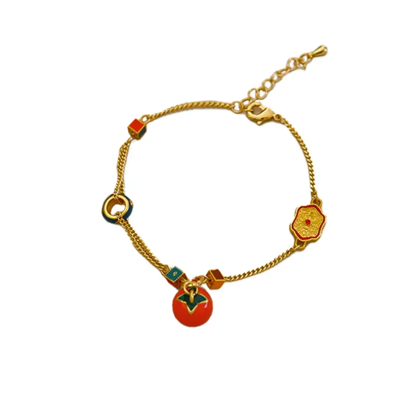 Fashion Jewelry Sweet Temperament Enamel Persimmon Fruit Pendant Necklace Bracelets For Women Accessories Gifts Hot Selling