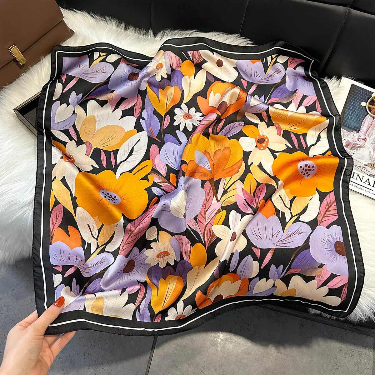 مصمم الحرير مربع وشاح المرأة شال من الساتان التفاف الحجاب رباط شعر الإناث المعصم الفاخرة الرأس 70*70 سنتيمتر Echarpe 2025 باندانا #5