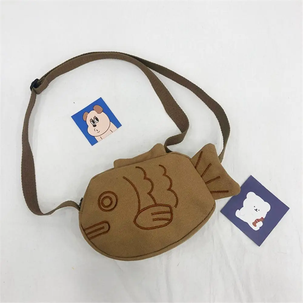 Canvas Taiyaki Crossbody Bag Japanese Style Large Capacity Cartoon Shoulder Bag Messenger Bag Multifunctional Storage Bag