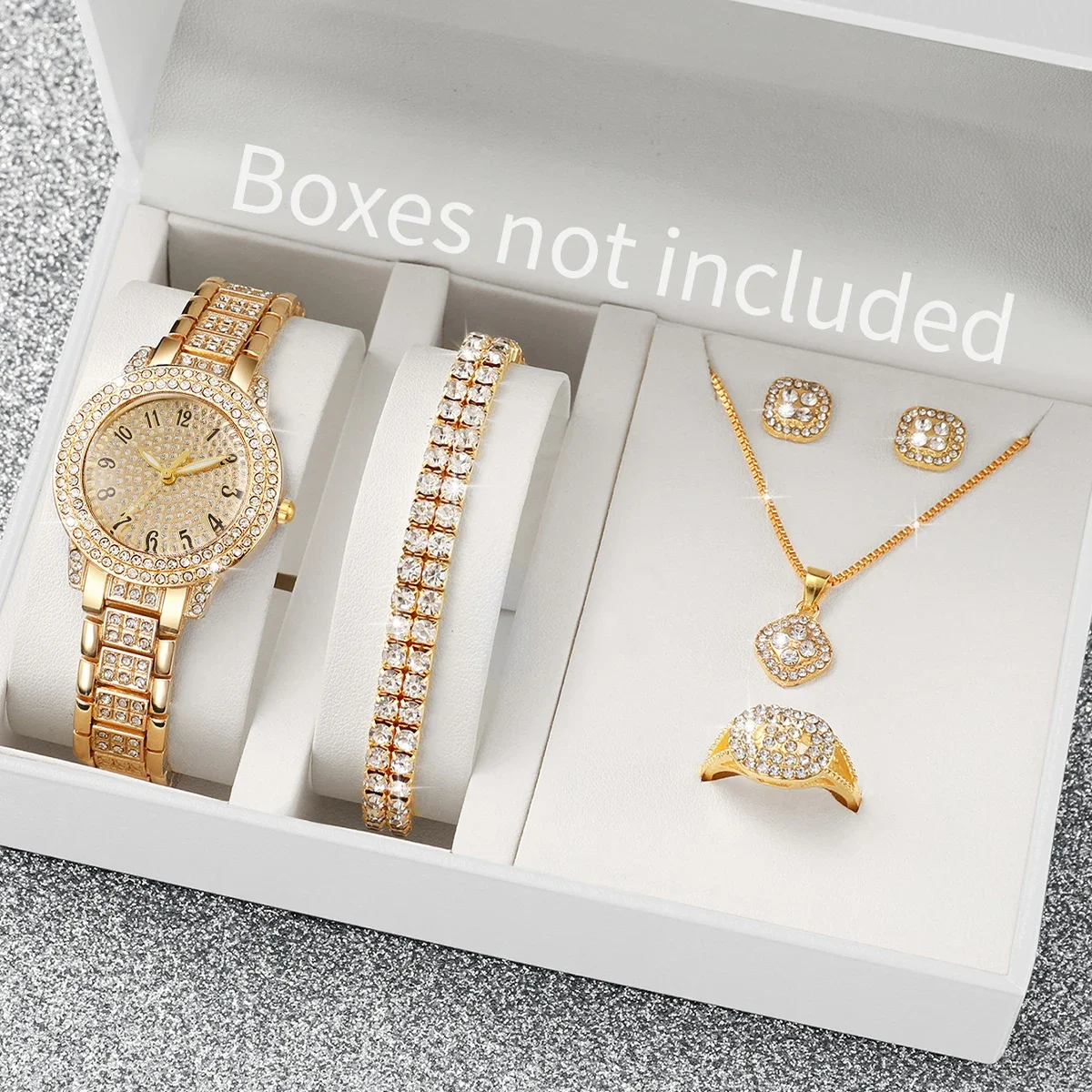 modacheia de diamantes relgio feminino pulseira de ao dourado relgios de quartzo analgicos conjunto de joias (sem caixa)