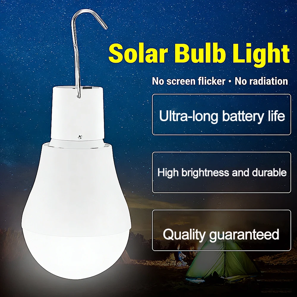 Solar Powered Led Shed Light Bulb Portable Lantern Lamp LED Lights with Panel for Indoor Outdoor Kitchen Garden  Camping Tent