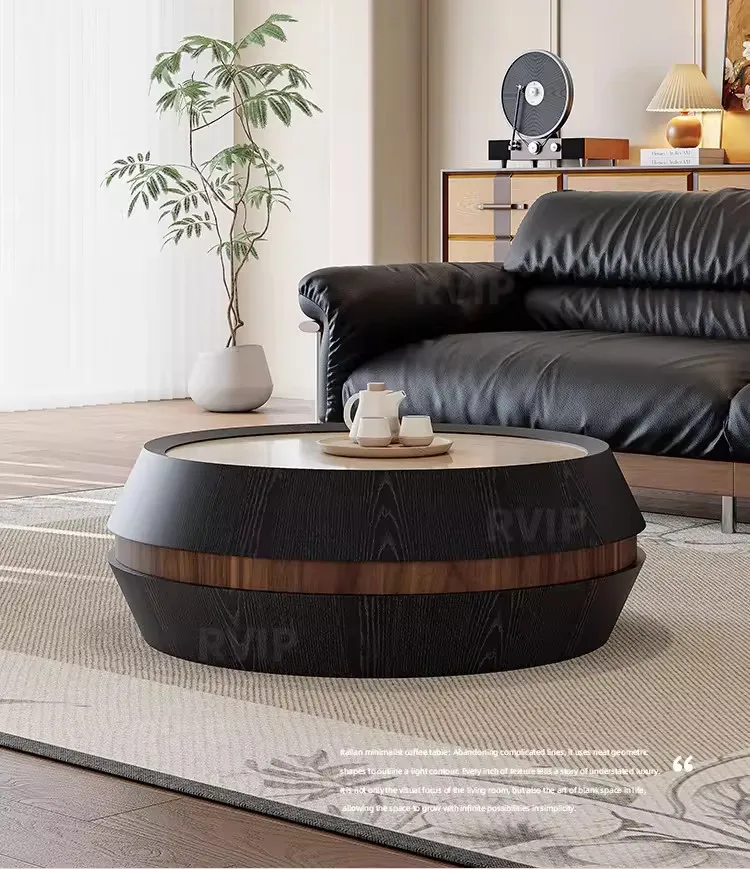 AA  light luxury rotatable simple modern small apartment rock slab round coffee table