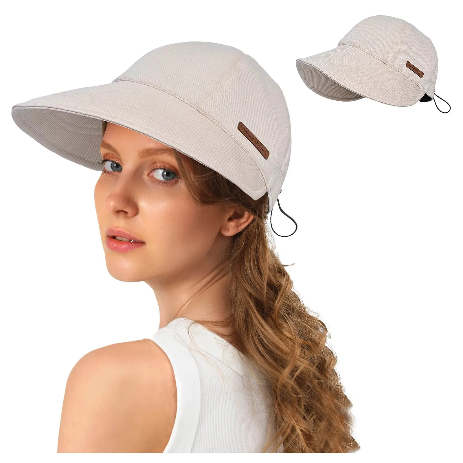 Women‘s Fashion Foldable Wide Brim Sun Hat Summer Solid Adjustable Caps Drawstring Beach Hats Quick-Drying Visors Fisherman Cap