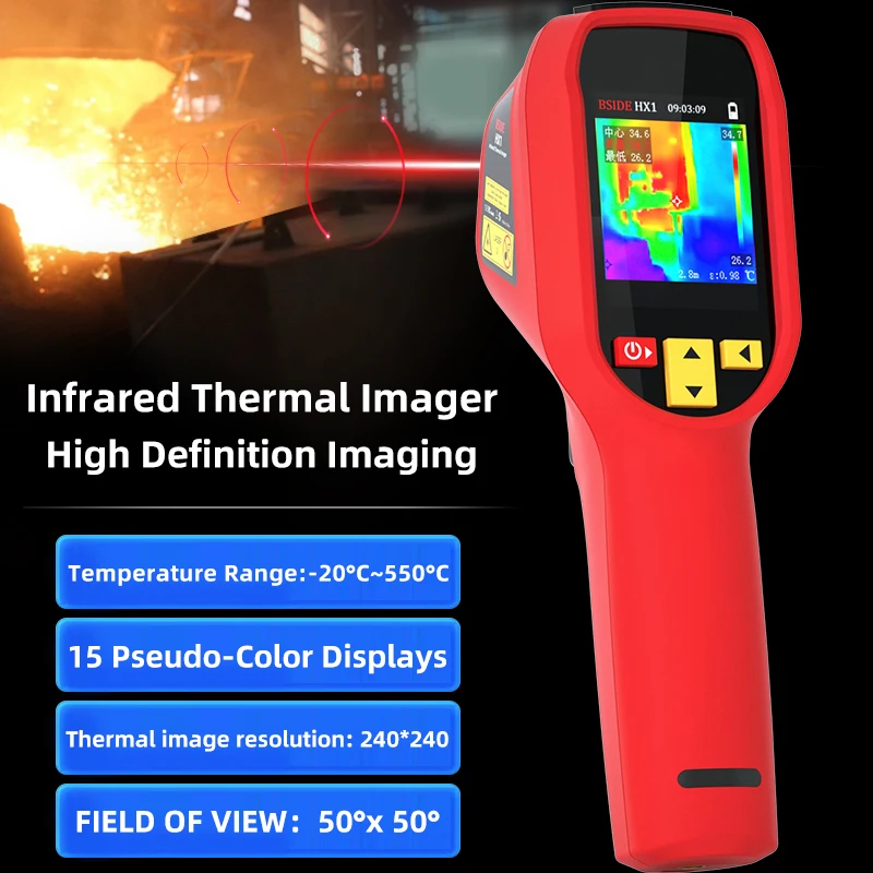 Câmera de Imagem Térmica Hx1 Medidor de Temperatura Infravermelho para Reparo Pcb Detecção de Pipeline Industrial 240×240