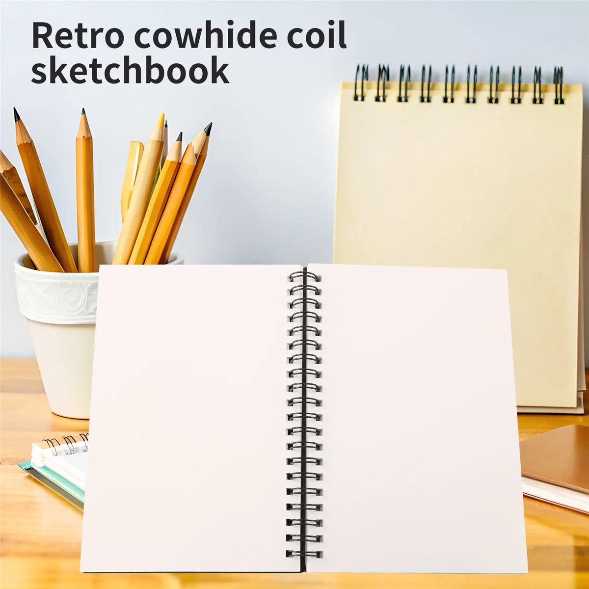 Retro Kraft Coil Sketch Sketchbooks Blank Notebook Notebook School Stationery（Black and White）