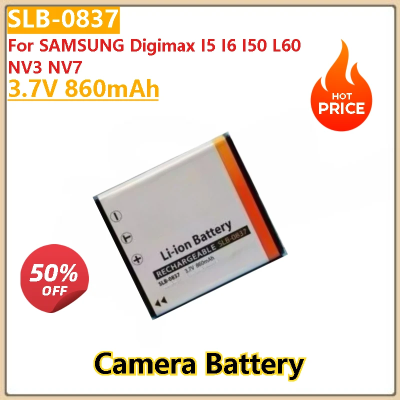 

100% New Camera Battery SLB0837 SLB 0837 SLB-0837 3.7V 860mAh For SAMSUNG Digimax I5 I6 I50 L60 NV3 NV7 High Quality