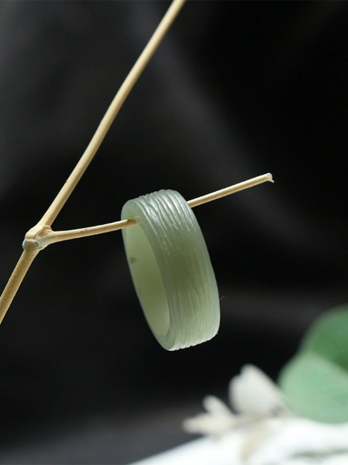 Classic new lake green water ripple ring, handcrafted original landscape pattern ring, Hetian jade straight cut ring