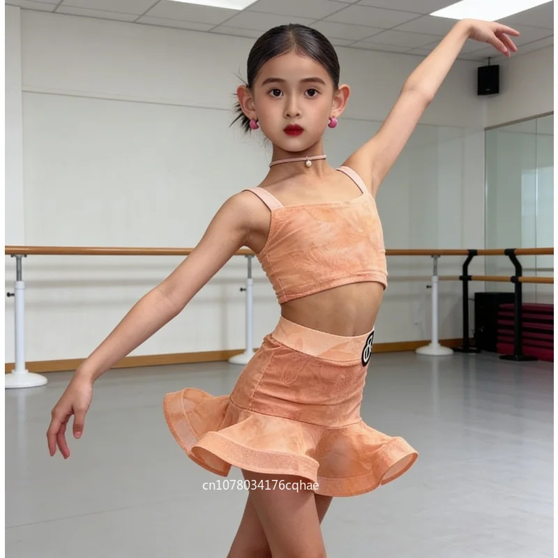 

2026 New Girls Internet Famous Latin Dance Set Kids Summer Premium Professional Practice Wear Performance Accessories Dance Wear