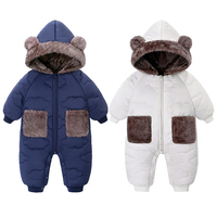 KLFLGD New winter new baby flannel one-piece warm cotton jacket baby plus velvet hooded 0-3 years old children's clothing