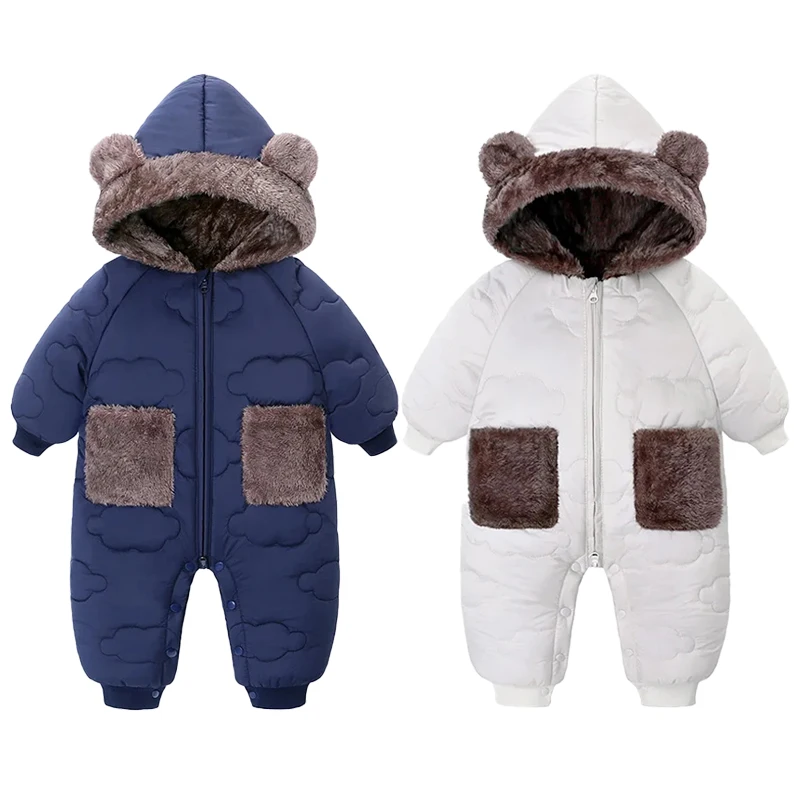 KLFLGD New winter new baby flannel one-piece warm cotton jacket baby plus velvet hooded 0-3 years old children's clothing