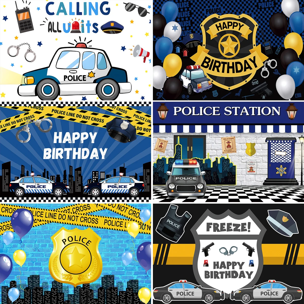 

Laeacco Police Gun Photo Backgrounds Baby Cartoon Birthday Party Freeze Banner Child Portrait Personalized Photography Backdrop