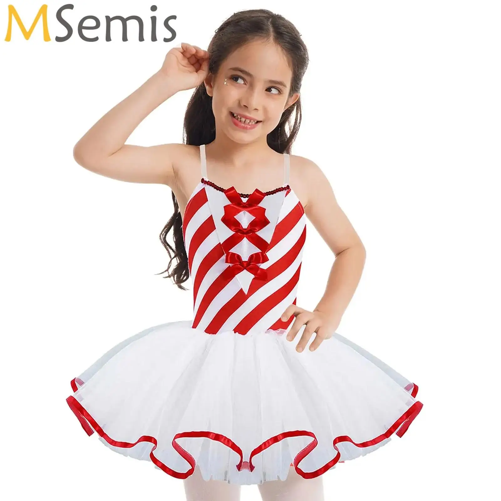 Vestido de tutú de Ballet para niñas, leotardo de gimnasia a rayas sin mangas, ropa de baile para escenario de Navidad, disfraz de actuación