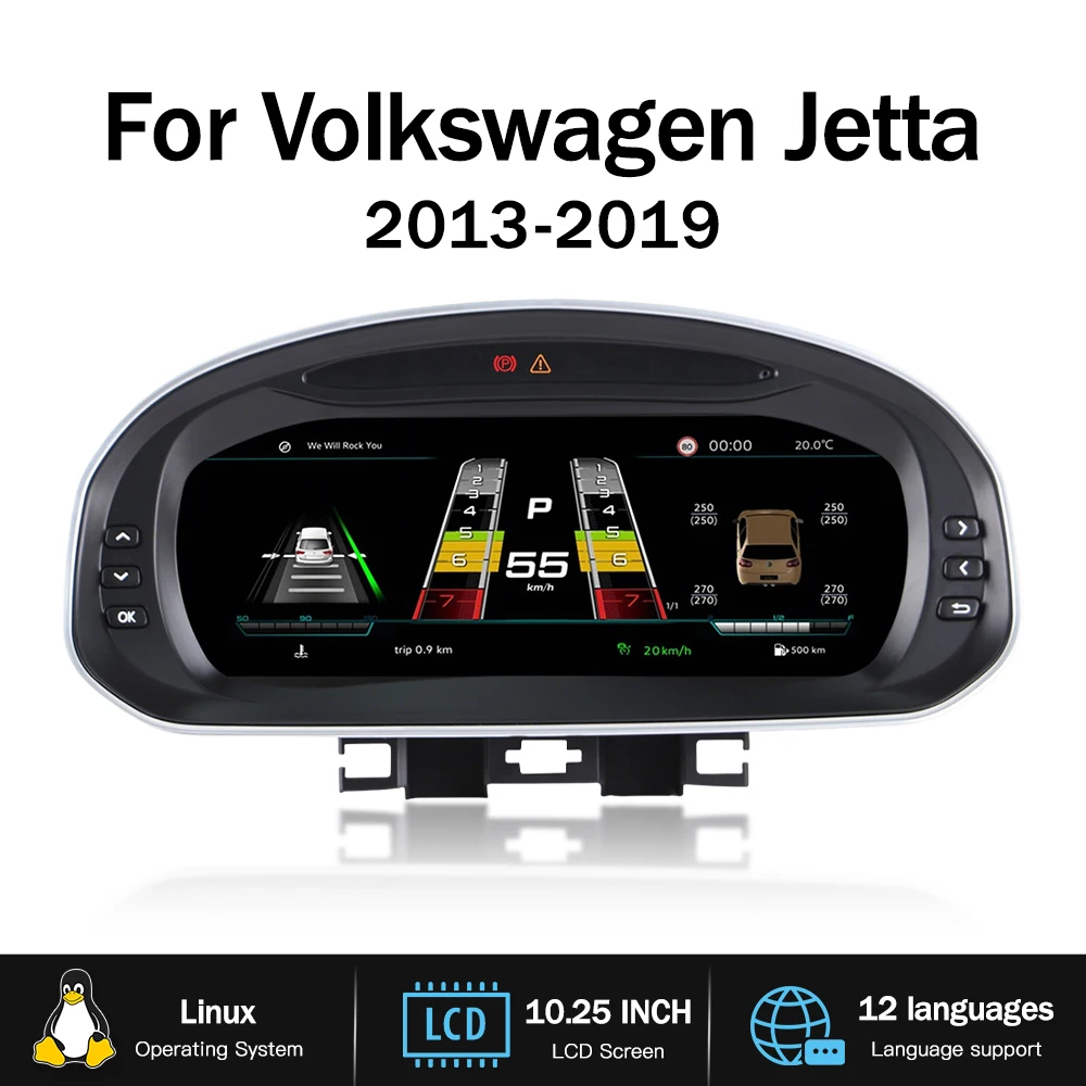 10.25 Inch for Volkswagen Jetta 2013-2019 Virtual Cockpit Digital LCD Instrument Cluster Speedometer Dashboard Screen