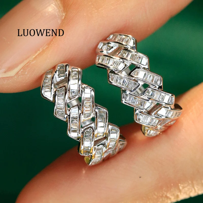 

LUOWEND 100% 18K White Gold Earrings Fashion Design 0.50carat Real Natural Diamond Hoop Earrings for Women High Party Jewelry