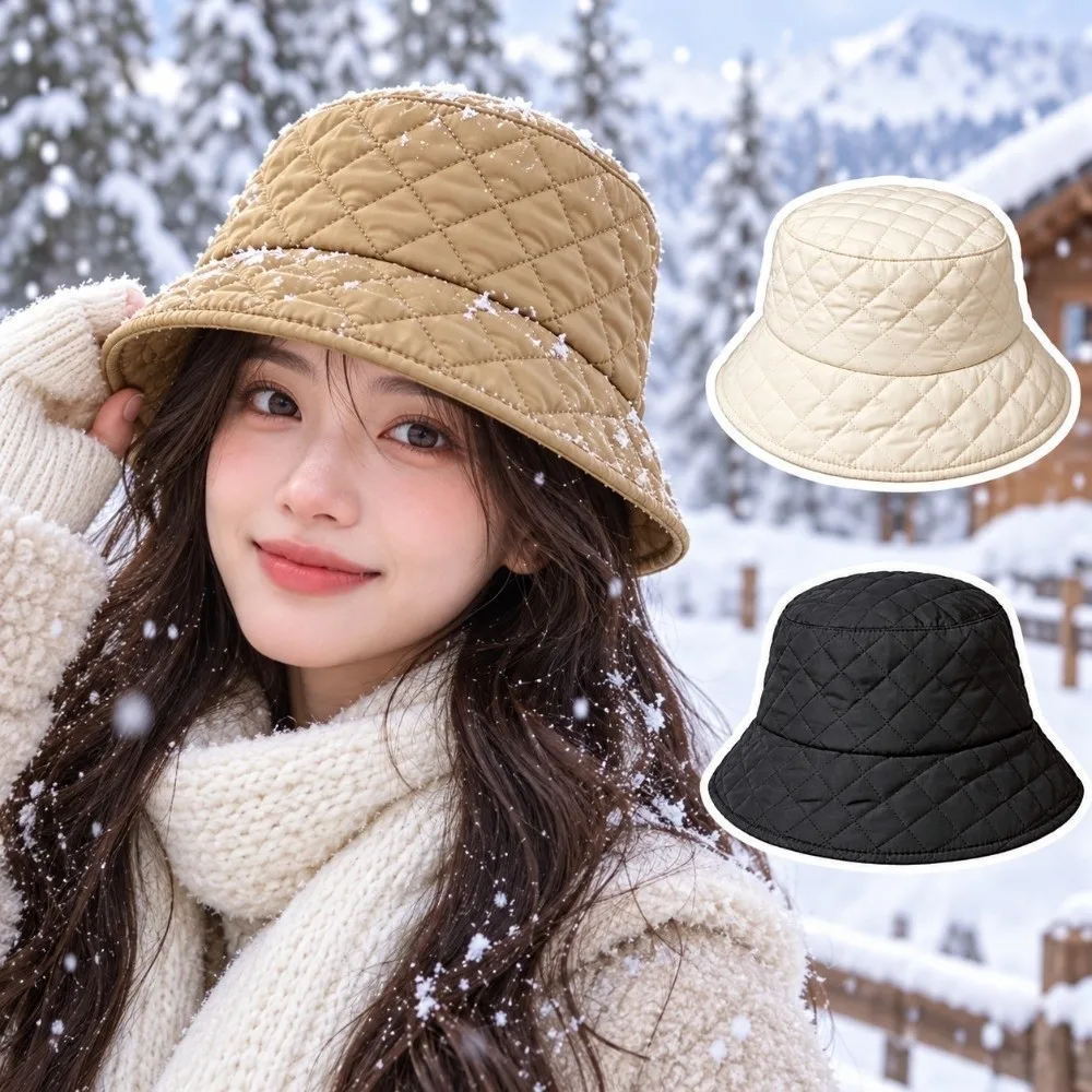 Korean Style Ultra-Light Bucket Hat Down Cotton Filling Warmth Fisherman Cap Ultra Light Windproof Panama Cap Winter Autumn