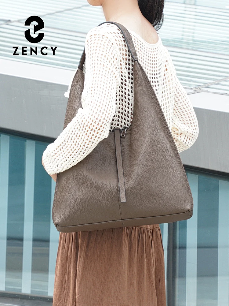 Zency Genuine Leather Women's Shoulder Hobo Bag Large Capacity Cow Leather Shopping Bag Tote for Ladies Winter New Handbag