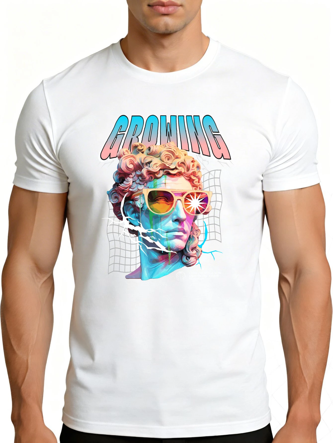 Retro Futuristic Art Men's T-Shirt, Growing Man with Colorful Hair and Sunglasses, Summer Casual Wear, Gift for Fashion Enthusiasts