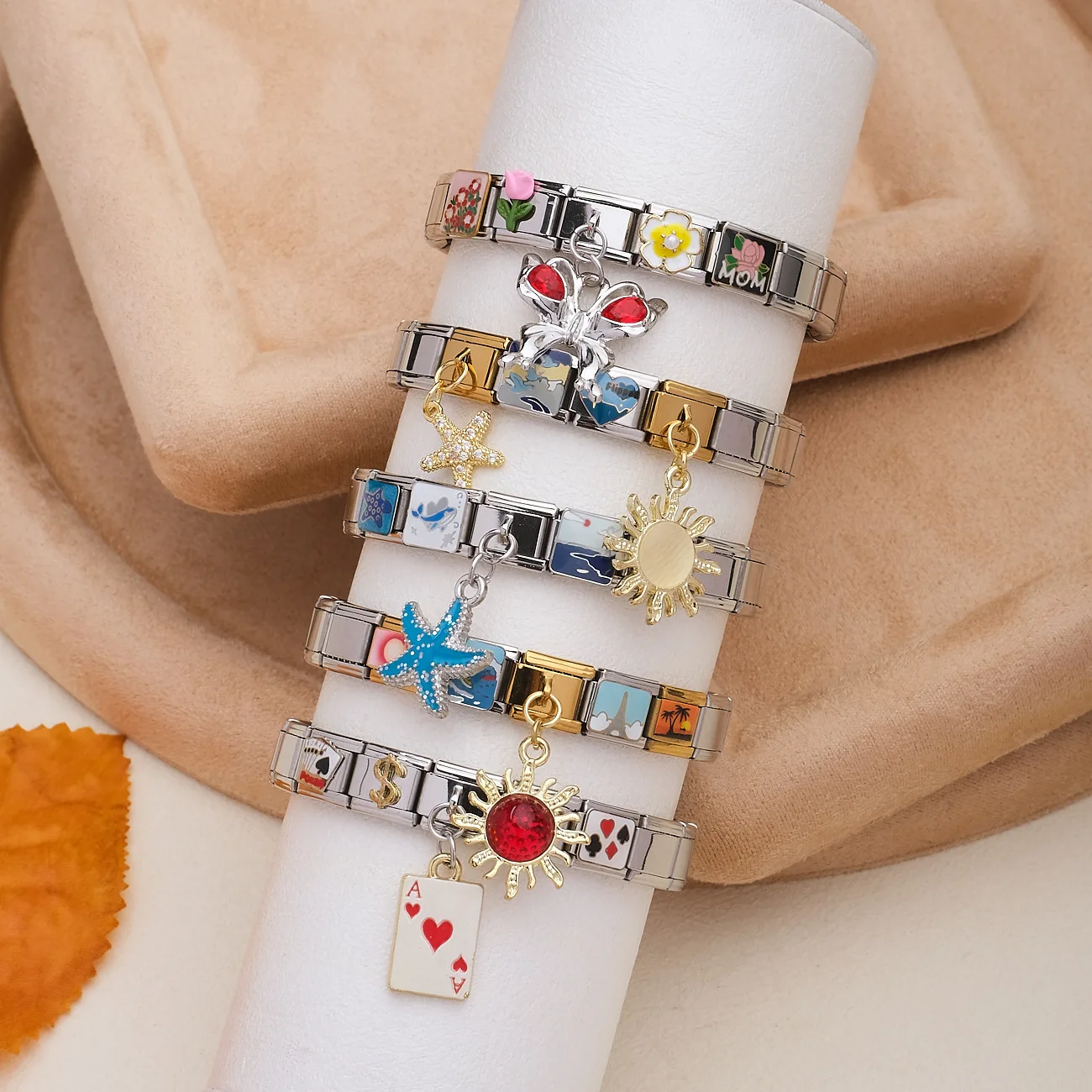 

2026 Niche Design Two-tone Italian Module Stainless Steel Bracelets with Star Heart Pendant for Woman Men Popular Hand Jewelry
