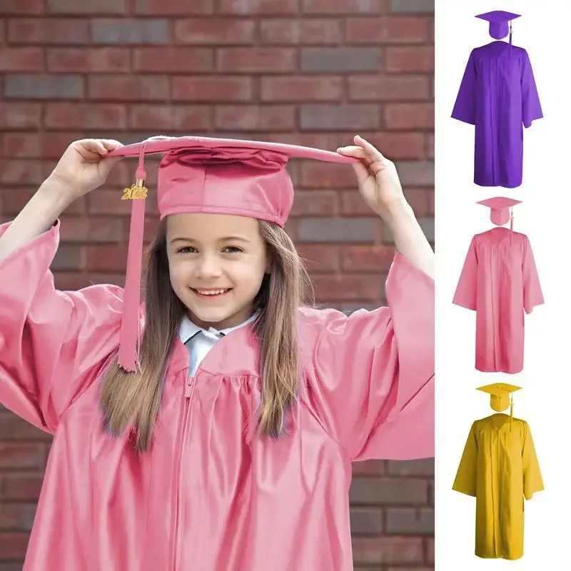 2024 Preschool Graduation Cap Gown Graduation Robes Gown Cap Tassel Set Comfortable Unisex Congrats Grad Outfit for Kindergarten